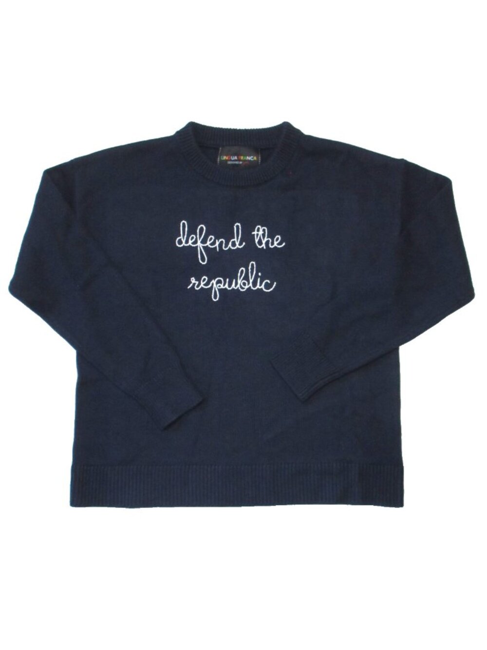 NWT Lingua Franca Defend The Republic Maxine Sweater in Navy Cotton Cashmere S